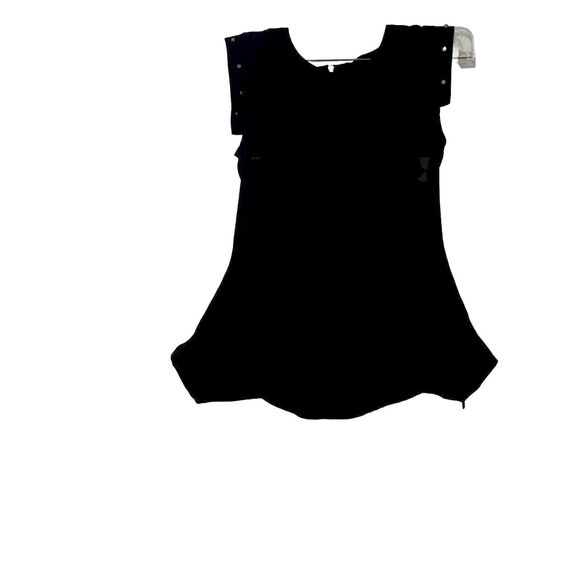 H&M Black Short Sleeved Tank Top With Buttons On The Sleeve Size 2 - Picture 1 of 9
